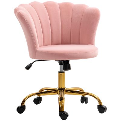 HOMCOM Scaun birou din catifea, scaun de machiaj cu spătar în petală, înălțime reglabilă, 69 x 64 x 80-90 cm, roz | Aosom Romania