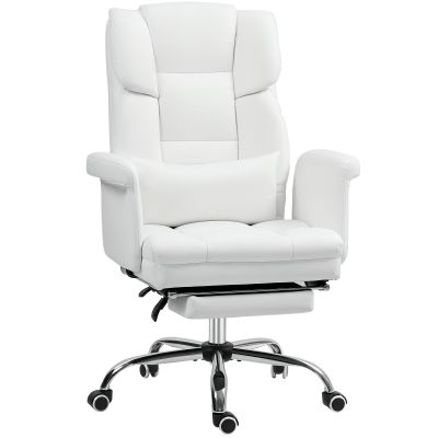 HOMCOM Scaun de birou ergonomic, înălțime reglabilă 48-56 cm, spătar cu înclinare, suport pentru picioare, alb | Aosom Romania