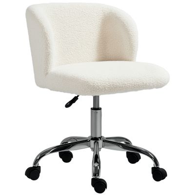 HOMCOM Scaun de birou fără brațe din lână de oaie, înălțime reglabilă, rotire 360°, încărcare maximă 120 Kg, alb | Aosom Romania