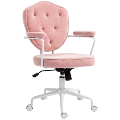 HOMCOM Scaun de birou frumos cu material moale, tapitat cu butoni, reglabil pe înălțime, roz | Aosom Romania