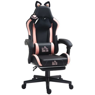 HOMCOM Scaun Gaming Ergonomic cu Urechi de Pisica, Roz | Aosom Romania HOMCOM Scaun Gaming Ergonomic cu Urechi de Pisica, Roz | Aosom Romania