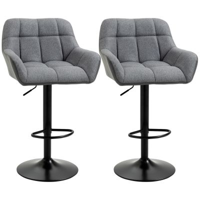HOMCOM Scaune de bar 2-pack Design retro reglabile în înălțime Piele ecologică Aspect de in Gri + Negru | Aosom Romania