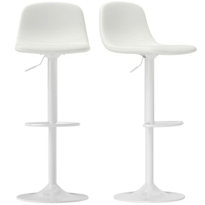 HOMCOM Set 2 Taburete Înalte Ajustabile 360° cu Spătar și Suport de Picior pentru Bucătărie Bar sau Sufragerie 40,5x44x84-104 cm Alb | Aosom Romania