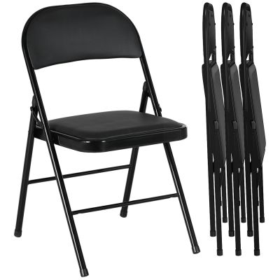 HOMCOM Set 4 scaune pliante, scaune de birou portabile, picioare din oțel, scaun pliant pentru birou, recepție, sală de așteptare, piele artificială, negru | Aosom Romania