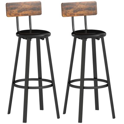 HOMCOM Set de 2 Scaune de Bar Captușite cu Spătar și Suport pentru Picioare - Maro Rustic și Negru | Aosom Romania HOMCOM Set de 2 Scaune de Bar Captușite cu Spătar și Suport pentru Picioare - Maro Rustic și Negru | Aosom Romania