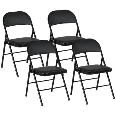 HOMCOM Set de 2 Scaune Pliabile Metalice, Tapițate cu Piele Ecologică PU, pentru Interior, cu Șezut Confortabil și Spătar Deschis | Aosom Romania