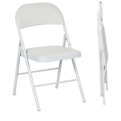HOMCOM Set de 2 Scaune Pliabile, Scaune Moderne cu Perne din Poliester pentru Acasă și Birou, 45x46x78 cm, Alb | Aosom Romania