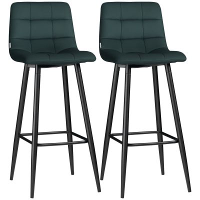 HOMCOM Set de 2 taburete de bar design cu suprafață din catifea capitonată și picioare din oțel înălțime 77 cm verde închis | Aosom Romania HOMCOM Set de 2 taburete de bar design cu suprafață din catifea capitonată și picioare din oțel înălțime 77 cm verde închis | Aosom Romania