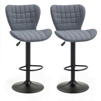 HOMCOM Set de 2 Taburete de Bar Design, Spătar curbat căptușit, Înălțime de ședere reglabilă 61-81 cm, pivotante 360°, Suport pentru picioare, Velur Gri | Aosom Romania