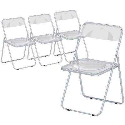 HOMCOM Set de 4 Scaune Pliabile din Acrilic, Scaune Pliabile Salvaspațiu din Oțel, Scaun Pliabil de Interior pentru Casă, Birou, Petrecere și Evenimente, 47x48x75 cm, Transparent | Aosom Romania