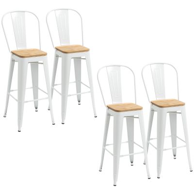 HOMCOM Set de 4 taburete de bar industrial cu spătar suport pentru picioare înălțime 76 cm oțel crem | Aosom Romania
