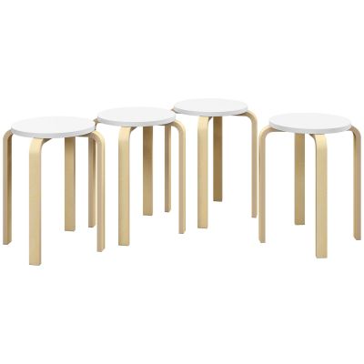 HOMCOM Set de Scaune Stivuibile pentru 4 Persoane, Scaune Moderne de Stivuire, Scaune Rotunde fără Spate, 40x40x45 cm, Lemn Natural | Aosom Romania