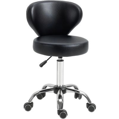 HOMCOM Taburet cu roți taburet de masaj - taburet de lucru pivotant la 360 ° - înălțime ajustabilă 49-64H cm, spătar ergonomic - metal cromat acoperit cu material sintetic negru | Aosom Romania HOMCOM Taburet cu roți taburet de masaj - taburet de lucru pivotant la 360 ° - înălțime ajustabilă 49-64H cm, spătar ergonomic - metal cromat acoperit cu material sintetic negru | Aosom Romania