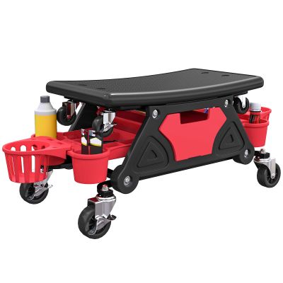 HOMCOM Taburet de atelier mobil 135 kg, taburet de mecanic cu roti rotative 360° cu rafturi, 86x33x33cm, rosu | Aosom Romania