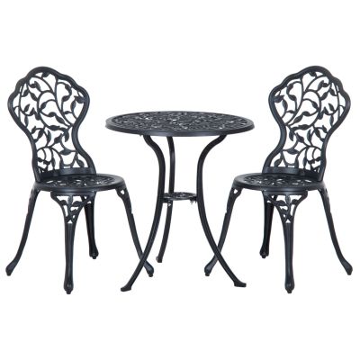 Outsunny 3pcs Patio Bistro Set Cast Aluminum Table Chair Outdoor Furniture Antique Black | Aosom Romania