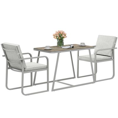 Outsunny Salon de jardin exterior 2 persoane, masă de grădină exterioară cu 2 scaune, 4 perne cadru din oțel gri | Aosom Romania Outsunny Salon de jardin exterior 2 persoane, masă de grădină exterioară cu 2 scaune, 4 perne cadru din oțel gri | Aosom Romania
