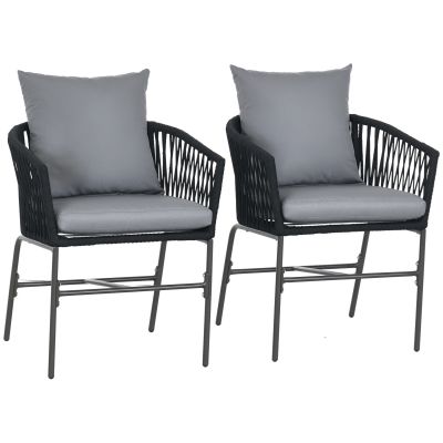 Outsunny Scaune de exterior, set de 2, design boho, perne pentru șezut și spătar, șezut confortabil, cadru metalic, Negru | Aosom Romania