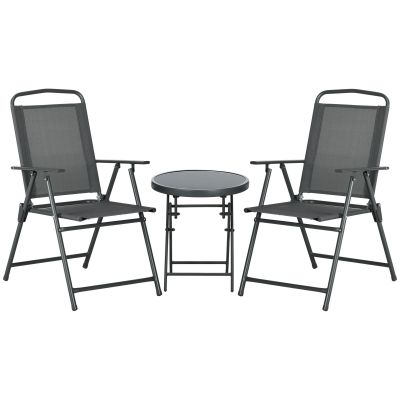 Outsunny Set Bistro 3 Piese din Metal Rezistent la Intemperii pentru Mobilier Grădină cu Masă Pliantă și Scaune Gri închis | Aosom Romania