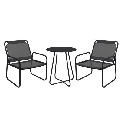 Outsunny Set de gradina 3 piese, salon de gradina, 2 scaune 1 masa rotunda, otel si tesatura mesh, gri | Aosom Romania