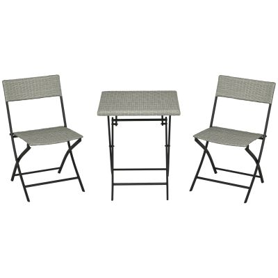 Outsunny Set de scaune de grădină 3 piese, 2 scaune pliante, 1 masă pliabilă, imitație răchită, cadru metalic, gri deschis | Aosom Romania