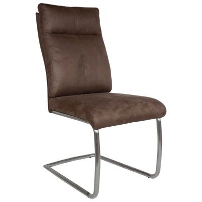 SCAUN CANTILEVER din metal, textil maro, culoare inox