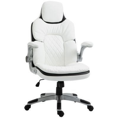 Scaun de birou ergonomic Vinsetto cu suporturi pentru brațe rabatabile, scaun de birou cu înălțime reglabilă și funcție de balans, scaun căptușit gros cu suport pentru brațe reglabil 69 x 67 x 113-121 cm | Aosom Romania