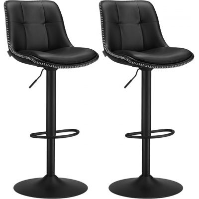 Set 2 scaune de bar rotative, Vasagle, 44x48x90-112 cm, otel cromat/piele ecologica, negru