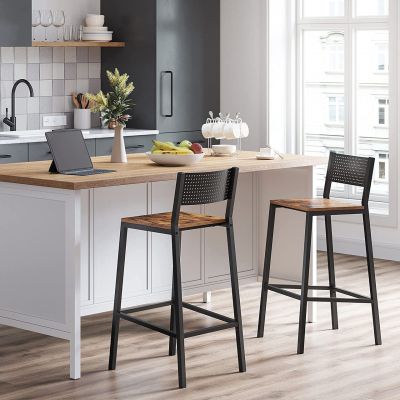Set 2 scaune de bar, Vasagle, 50.7x43.1x97.2 cm, PAL/otel, max 130 kg, maro rustic