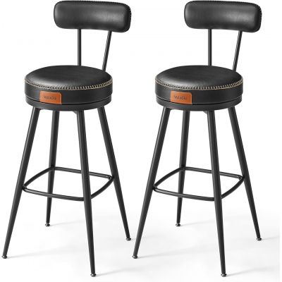 Set 2 scaune de bar, Vasagle, Ekho, 57x101 cm, sezut rotativ, otel/piele ecologica, negru