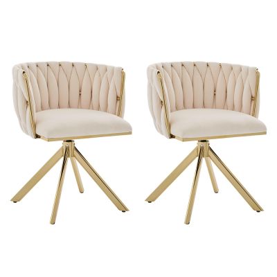 Set de 2 scaune pivotante din catifea, Fildeș | Aosom Romania