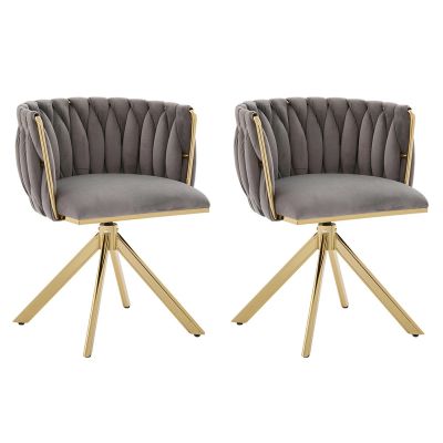 Set de 2 scaune pivotante din catifea, Gri | Aosom Romania