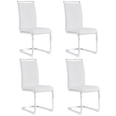 Set de 4 scaune de sufragerie cantilever, Alb | Aosom Romania Set de 4 scaune de sufragerie cantilever, Alb | Aosom Romania