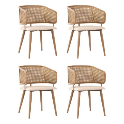 Set de 4 scaune de sufragerie cu spătar din ratan, Bej+Maro | Aosom Romania Set de 4 scaune de sufragerie cu spătar din ratan, Bej+Maro | Aosom Romania