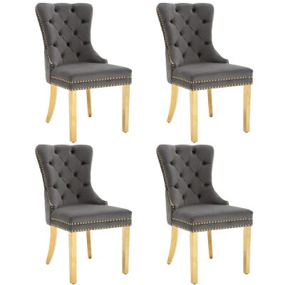 Set de 4 scaune de sufragerie tapițate în catifea, Gri | Aosom Romania Set de 4 scaune de sufragerie tapițate în catifea, Gri | Aosom Romania