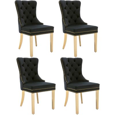 Set de 4 scaune de sufragerie tapițate în catifea, Negru | Aosom Romania Set de 4 scaune de sufragerie tapițate în catifea, Negru | Aosom Romania