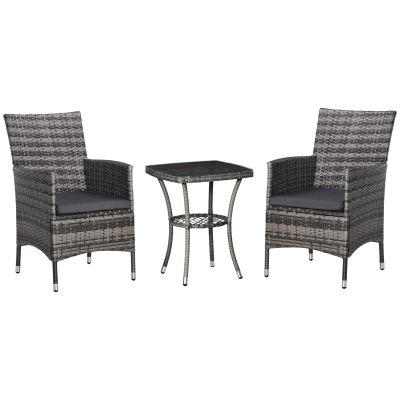 Set de mobilier de balcon Outsunny pentru 2 persoane, Set de scaune din ratan, Set de mobilier de grădină Polyrattan, Gri închis | Aosom Romania