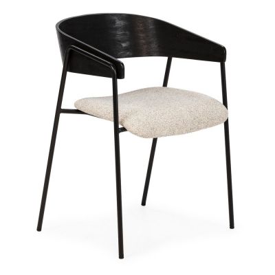 Set de scaune de sufragerie negru/bej cu cotiere 2 buc. tapițat Cora – MOME Set de scaune de sufragerie negru/bej cu cotiere 2 buc. tapițat Cora – MOME