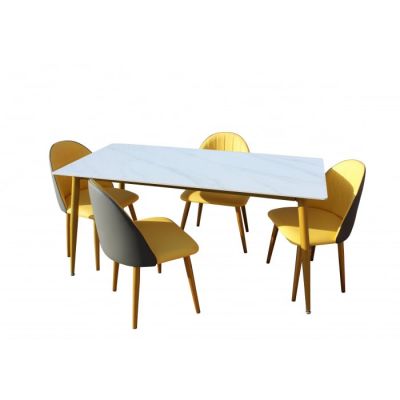 Set Masa Cu 4 Scaune HA02, 160x80x74 cm, Gri Galben