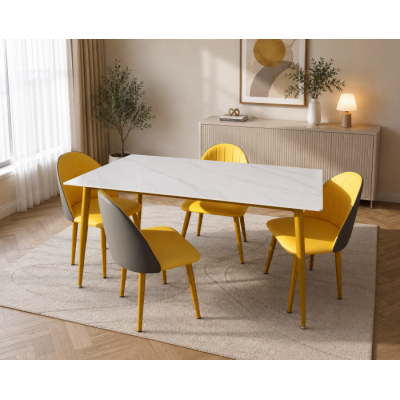 Set masa cu 4 scaune HA02 Gri Galben 160x80x74 cm