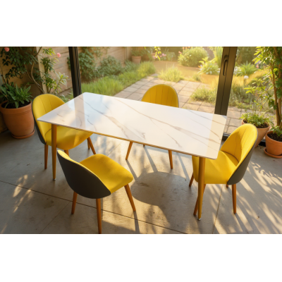 Set masa cu 4 scaune HA02 Gri Galben 160x80x74 cm