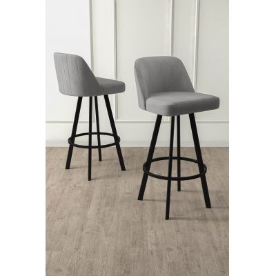 Set scaun de bar (4 bucăți), Charlotte, Atex, Gri/Negru