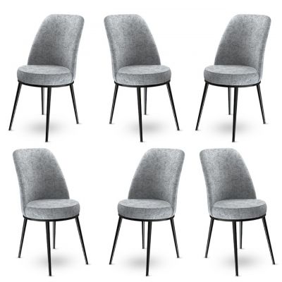 Set scaune 6 piese, Charlotte, Dexa, Metal, Gri/Negru