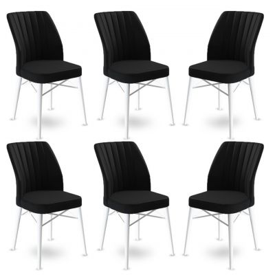 Set scaune 6 piese, Charlotte, Flex, Metal, Alb/Negru