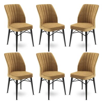 Set scaune 6 piese, Charlotte, Flex, Metal, Cappuccino / Negru