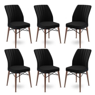 Set scaune 6 piese, Charlotte, Flex, Metal, Negru/Maro