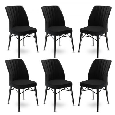 Set scaune 6 piese, Charlotte, Flex, Metal, Negru