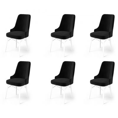 Set scaune 6 piese, Charlotte, Pare, Metal, Alb/Negru
