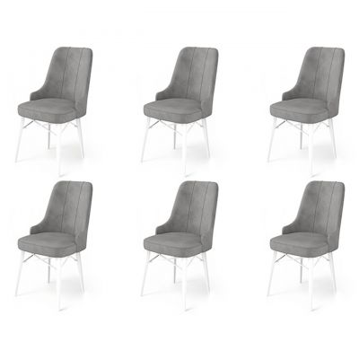 Set scaune 6 piese, Charlotte, Pare, Metal, Gri/Alb