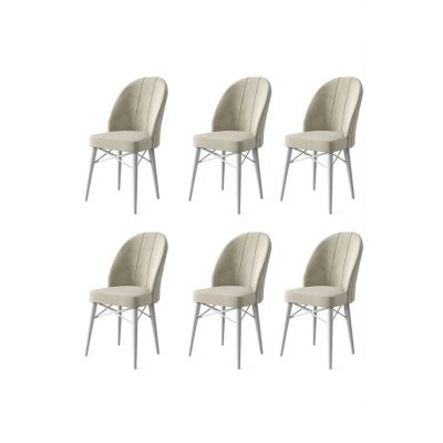 Set scaune 6 piese, Charlotte, Ritim, Metal, Crem/Alb