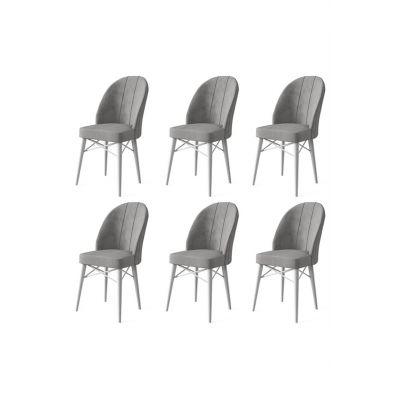 Set scaune 6 piese, Charlotte, Ritim, Metal, Gri/Alb